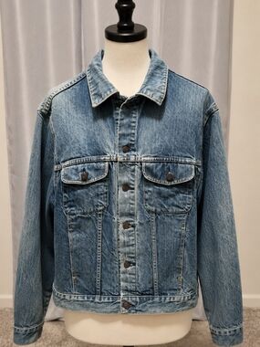 Vintage Structure Denim Jacket Men's Large 100% Cotton Blue Jean Trucker Jacket